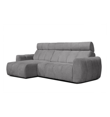 KIMI 3-Sitzer Ecksofa links, ausziehbarer Sitz, verstellbare Kopfstützen, grau