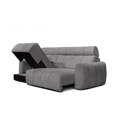 KIMI 3-Sitzer Ecksofa links, ausziehbarer Sitz, verstellbare Kopfstützen, grau