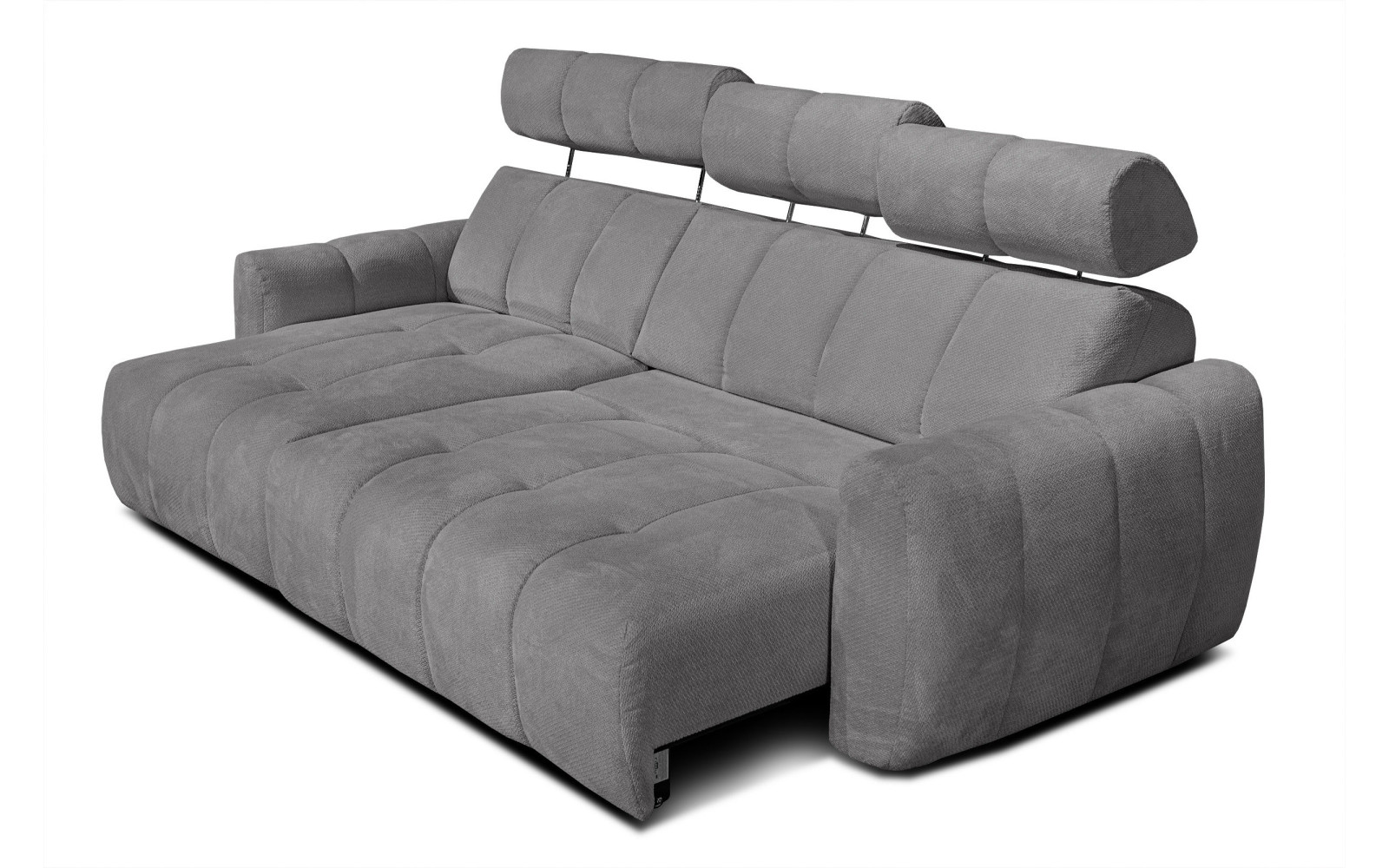 KIMI 3-Sitzer Ecksofa links, ausziehbarer Sitz, verstellbare Kopfstützen, grau