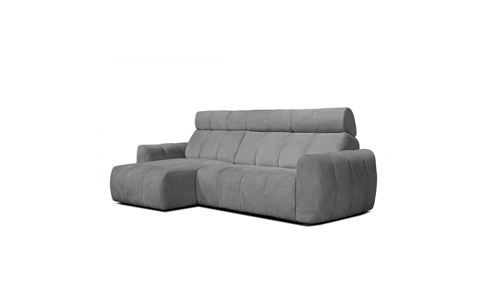 KIMI 3-Sitzer Ecksofa links, ausziehbarer Sitz, verstellbare Kopfstützen, grau