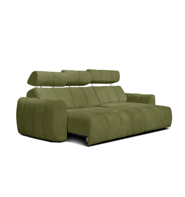 KIMI 3-Sitzer Ecksofa rechts, ausziehbarer Sitz, verstellbare Kopfstützen, olivgrün