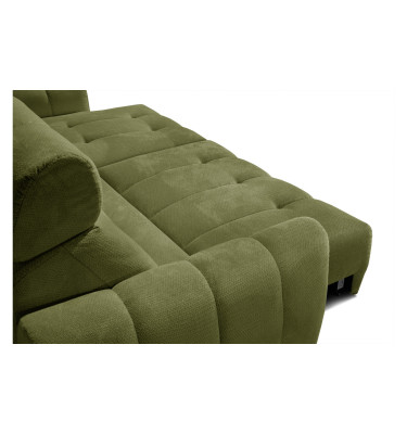 KIMI 3-Sitzer Ecksofa rechts, ausziehbarer Sitz, verstellbare Kopfstützen, olivgrün