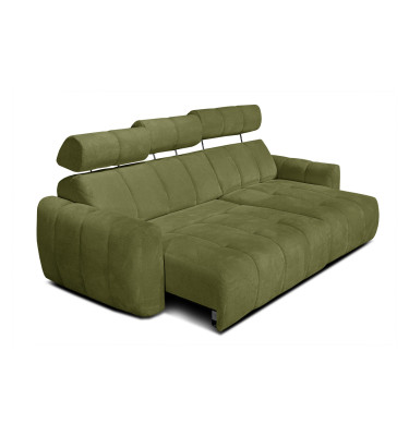 KIMI 3-Sitzer Ecksofa rechts, ausziehbarer Sitz, verstellbare Kopfstützen, olivgrün