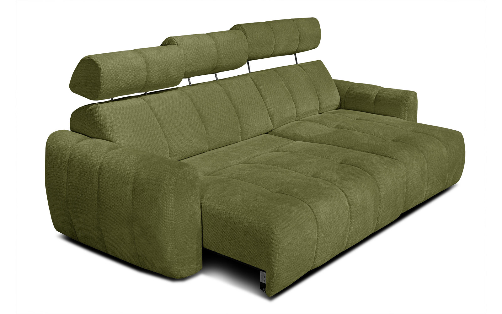 KIMI 3-Sitzer Ecksofa rechts, ausziehbarer Sitz, verstellbare Kopfstützen, olivgrün