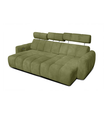 KIMI 3-Sitzer Ecksofa rechts, ausziehbarer Sitz, verstellbare Kopfstützen, olivgrün