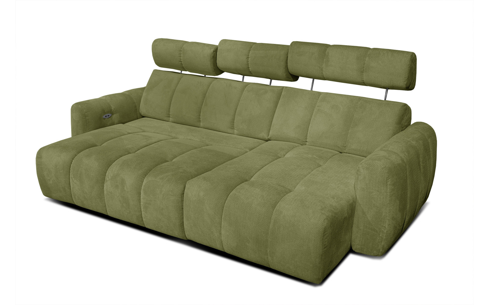 KIMI 3-Sitzer Ecksofa rechts, ausziehbarer Sitz, verstellbare Kopfstützen, olivgrün