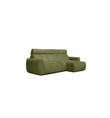 KIMI 3-Sitzer Ecksofa rechts, ausziehbarer Sitz, verstellbare Kopfstützen, olivgrün