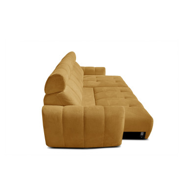 KIMI 3-Sitzer Ecksofa rechts, ausziehbarer Sitz, verstellbare Kopfstützen, gelber Senf