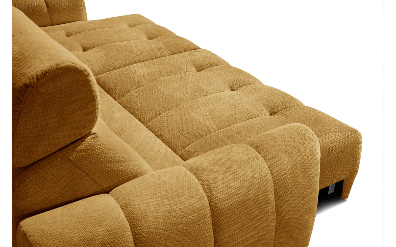 KIMI 3-Sitzer Ecksofa rechts, ausziehbarer Sitz, verstellbare Kopfstützen, gelber Senf