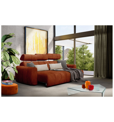 KIMI 3-Sitzer Ecksofa rechts, ausziehbarer Sitz, verstellbare Kopfstützen, rot