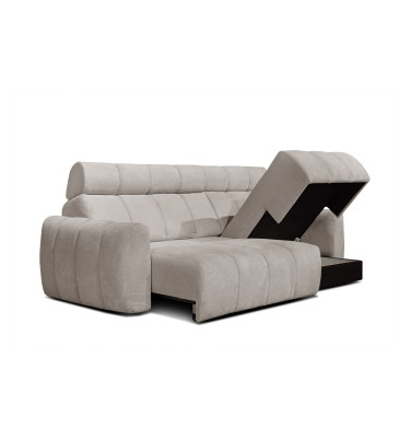 KIMI 3-Sitzer Ecksofa rechts, ausziehbarer Sitz, verstellbare Kopfstützen, beige