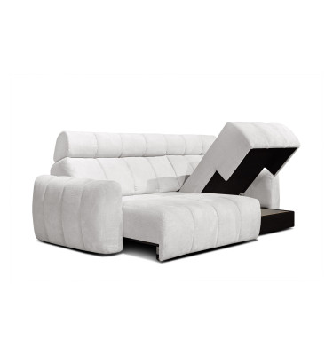 KIMI 3-Sitzer Ecksofa rechts, ausziehbarer Sitz, verstellbare Kopfstützen, creme