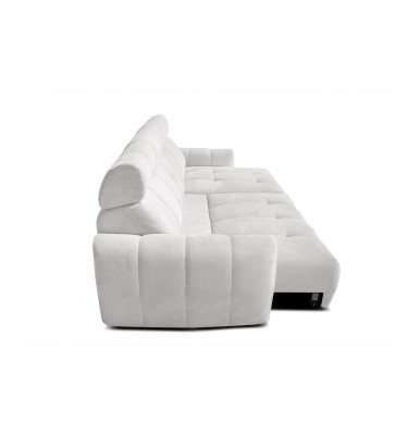 KIMI 3-Sitzer Ecksofa rechts, ausziehbarer Sitz, verstellbare Kopfstützen, creme
