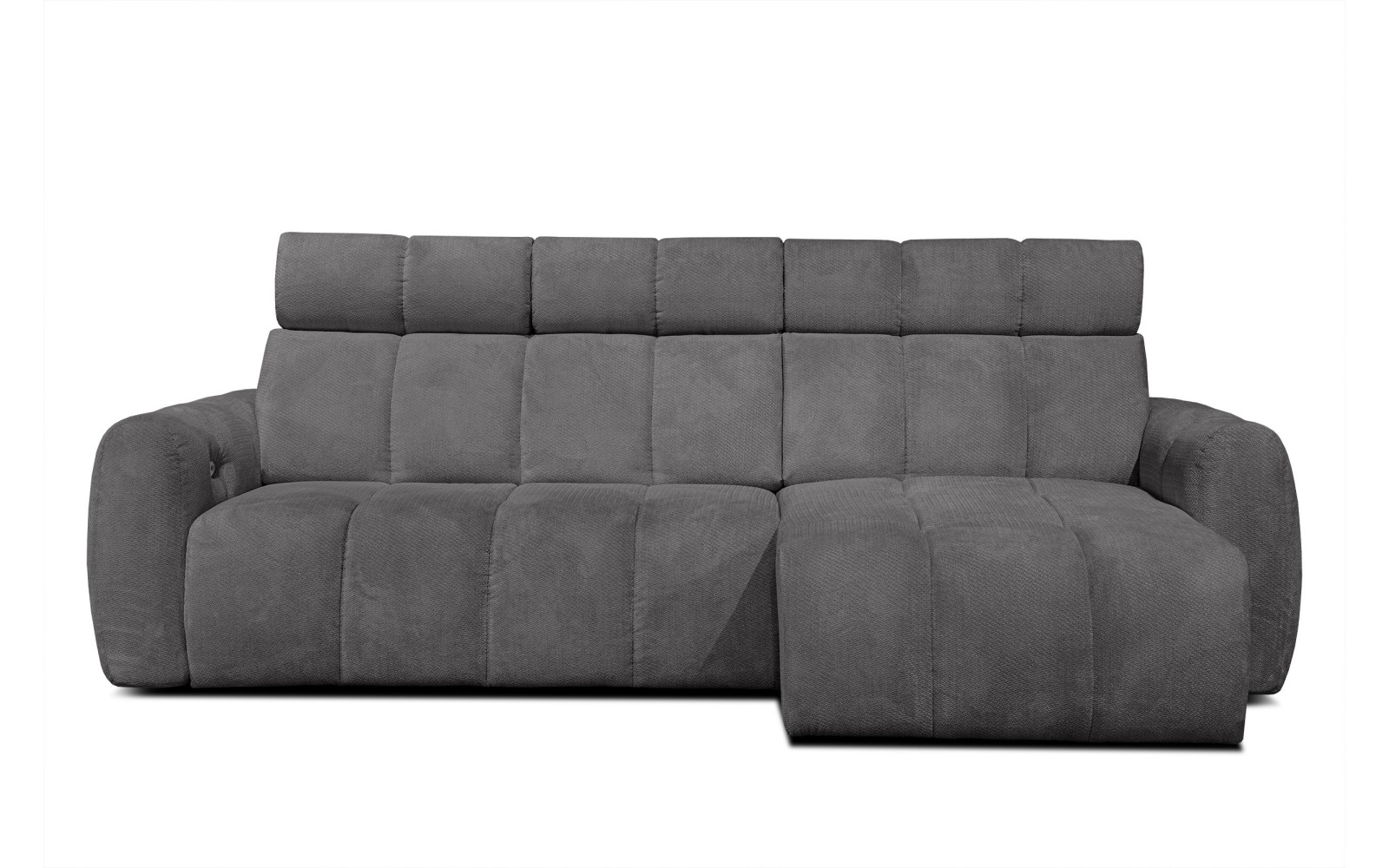 KIMI 3-Sitzer Ecksofa rechts, ausziehbarer Sitz, verstellbare Kopfstützen, dunkelgrau