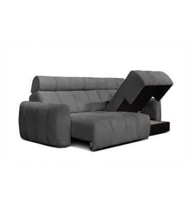 KIMI 3-Sitzer Ecksofa rechts, ausziehbarer Sitz, verstellbare Kopfstützen, dunkelgrau