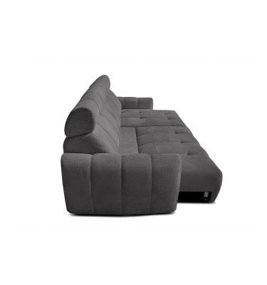 KIMI 3-Sitzer Ecksofa rechts, ausziehbarer Sitz, verstellbare Kopfstützen, dunkelgrau