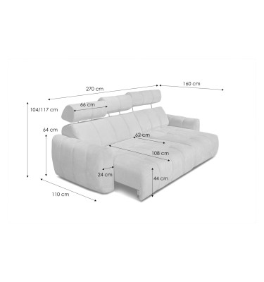 KIMI 3-Sitzer Ecksofa rechts, ausziehbarer Sitz, verstellbare Kopfstützen, grau