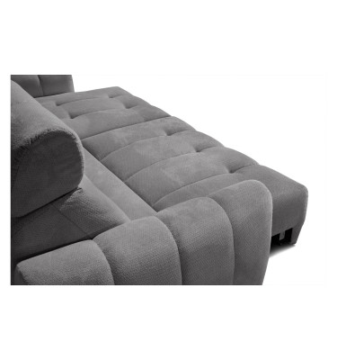 KIMI 3-Sitzer Ecksofa rechts, ausziehbarer Sitz, verstellbare Kopfstützen, grau