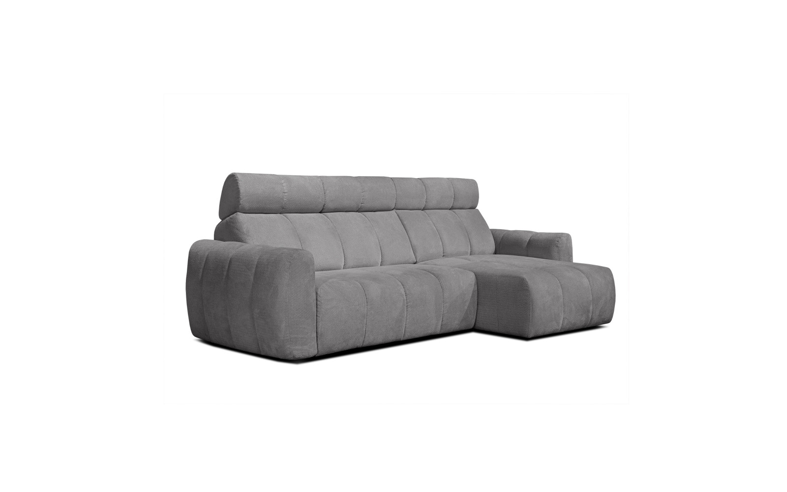 KIMI 3-Sitzer Ecksofa rechts, ausziehbarer Sitz, verstellbare Kopfstützen, grau