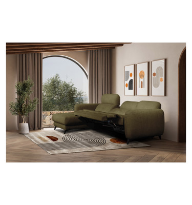 SVEN 3-Sitzer Ecksofa links, 1 relax XL, verstellbare Kopfstützen, olivgrün