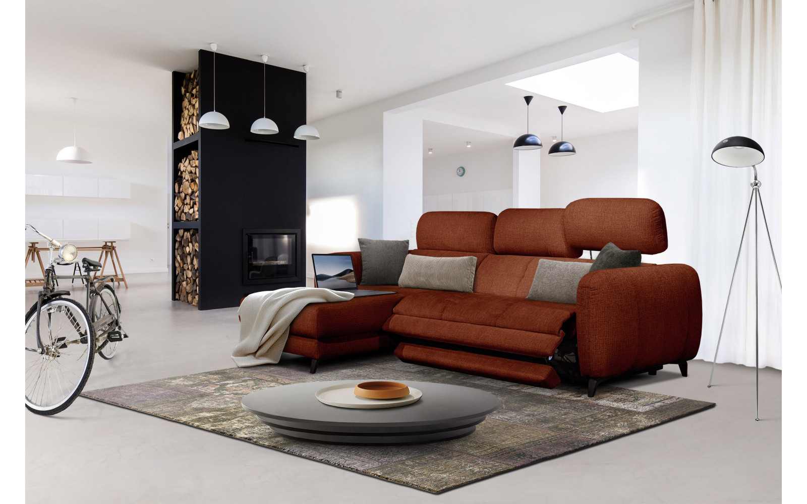 SVEN 3-Sitzer Ecksofa links, 1 relax XL, verstellbare Kopfstützen, rot