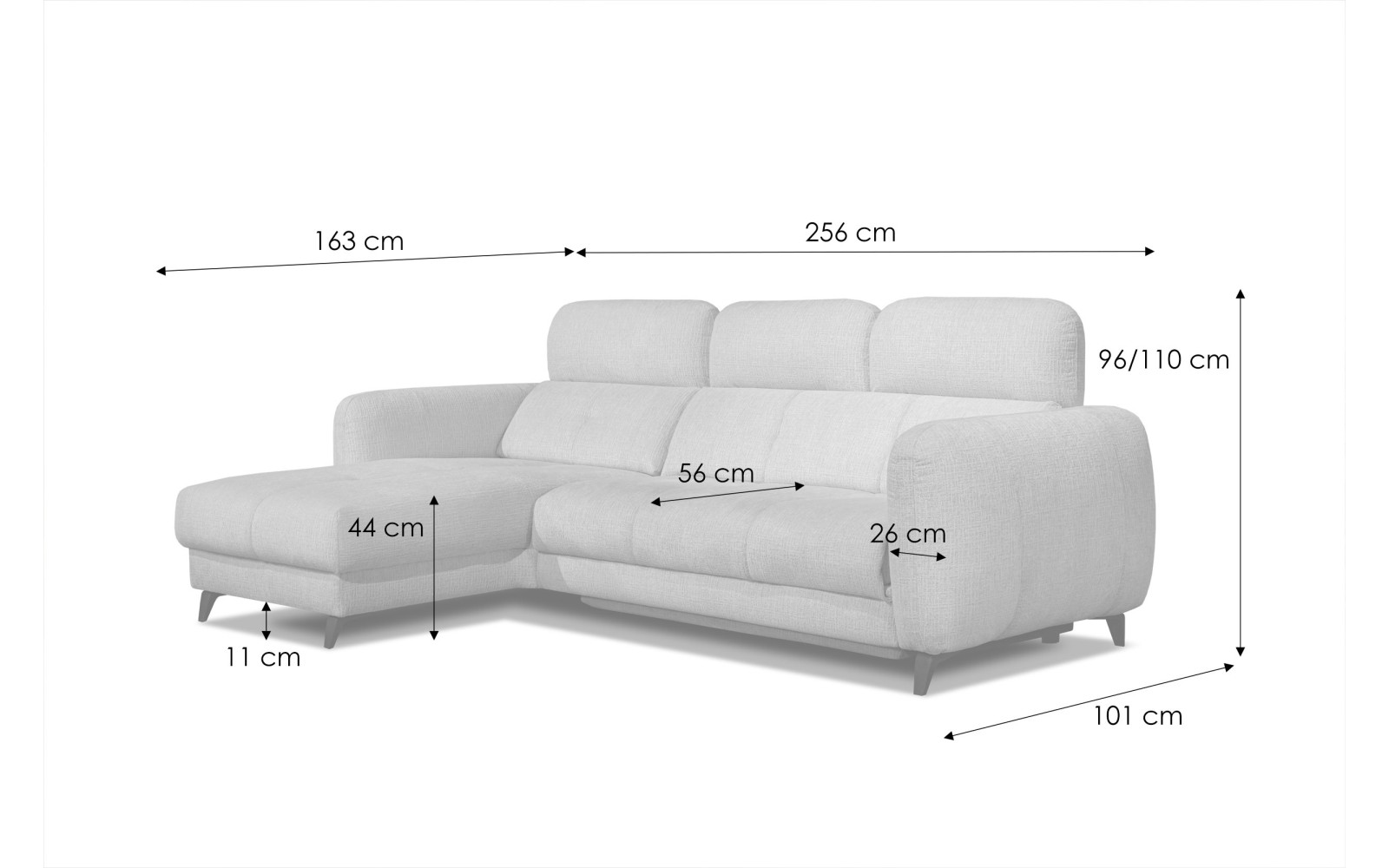 SVEN 3-Sitzer Ecksofa links, 1 relax XL, verstellbare Kopfstützen, rot