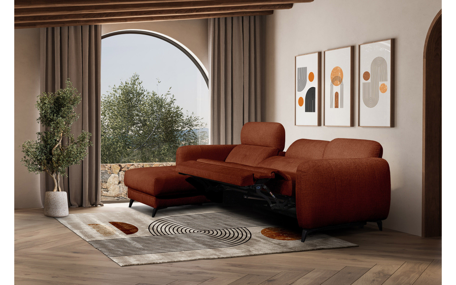 SVEN 3-Sitzer Ecksofa links, 1 relax XL, verstellbare Kopfstützen, rot