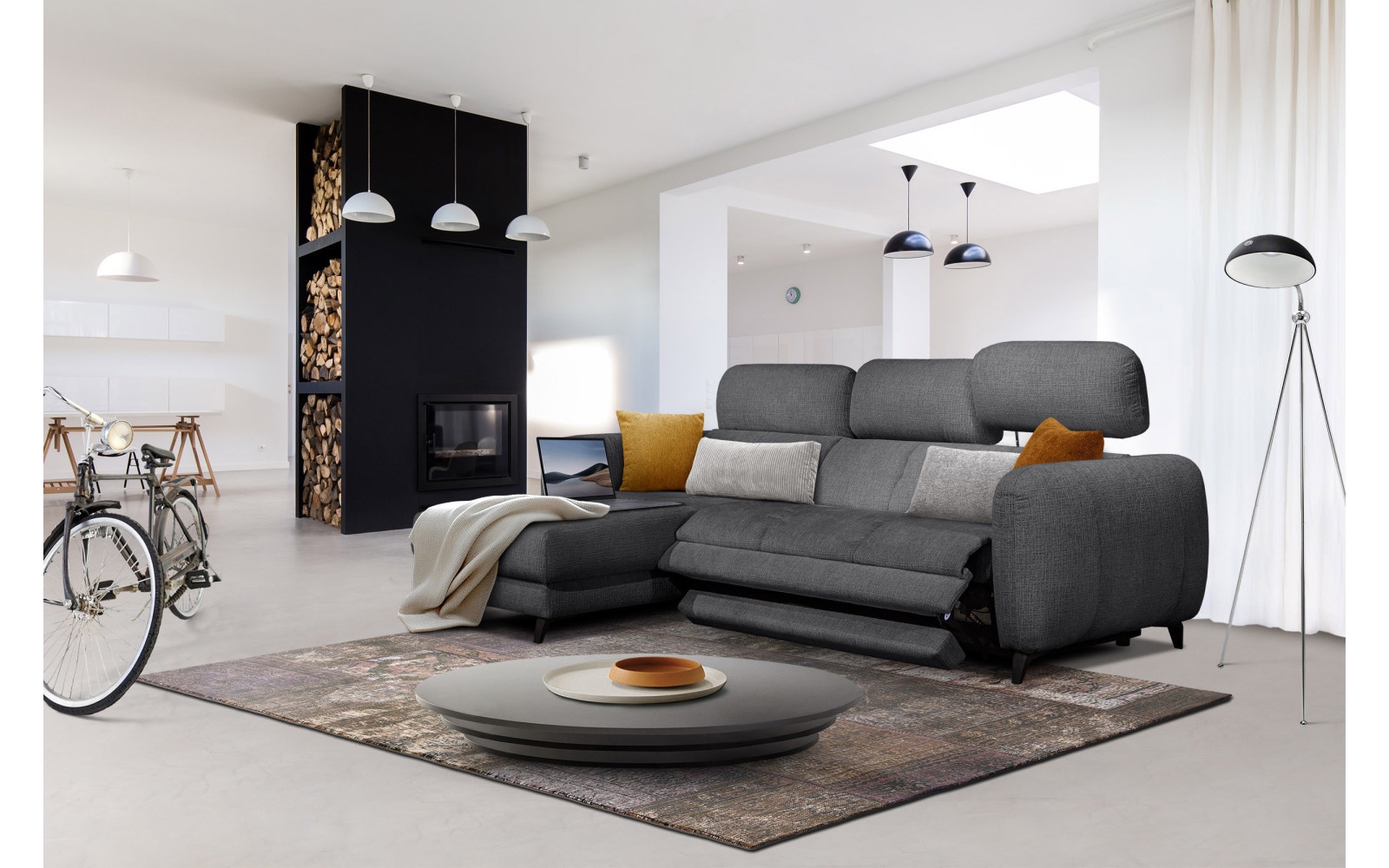 SVEN 3-Sitzer Ecksofa links, 1 relax XL, verstellbare Kopfstützen, dunkelgrau