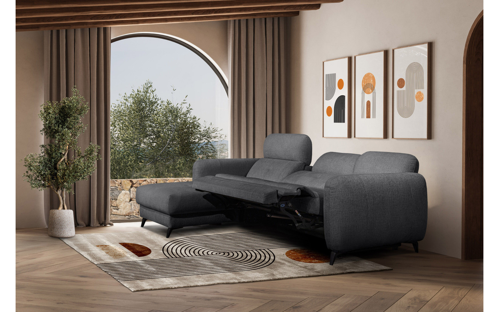 SVEN 3-Sitzer Ecksofa links, 1 relax XL, verstellbare Kopfstützen, dunkelgrau