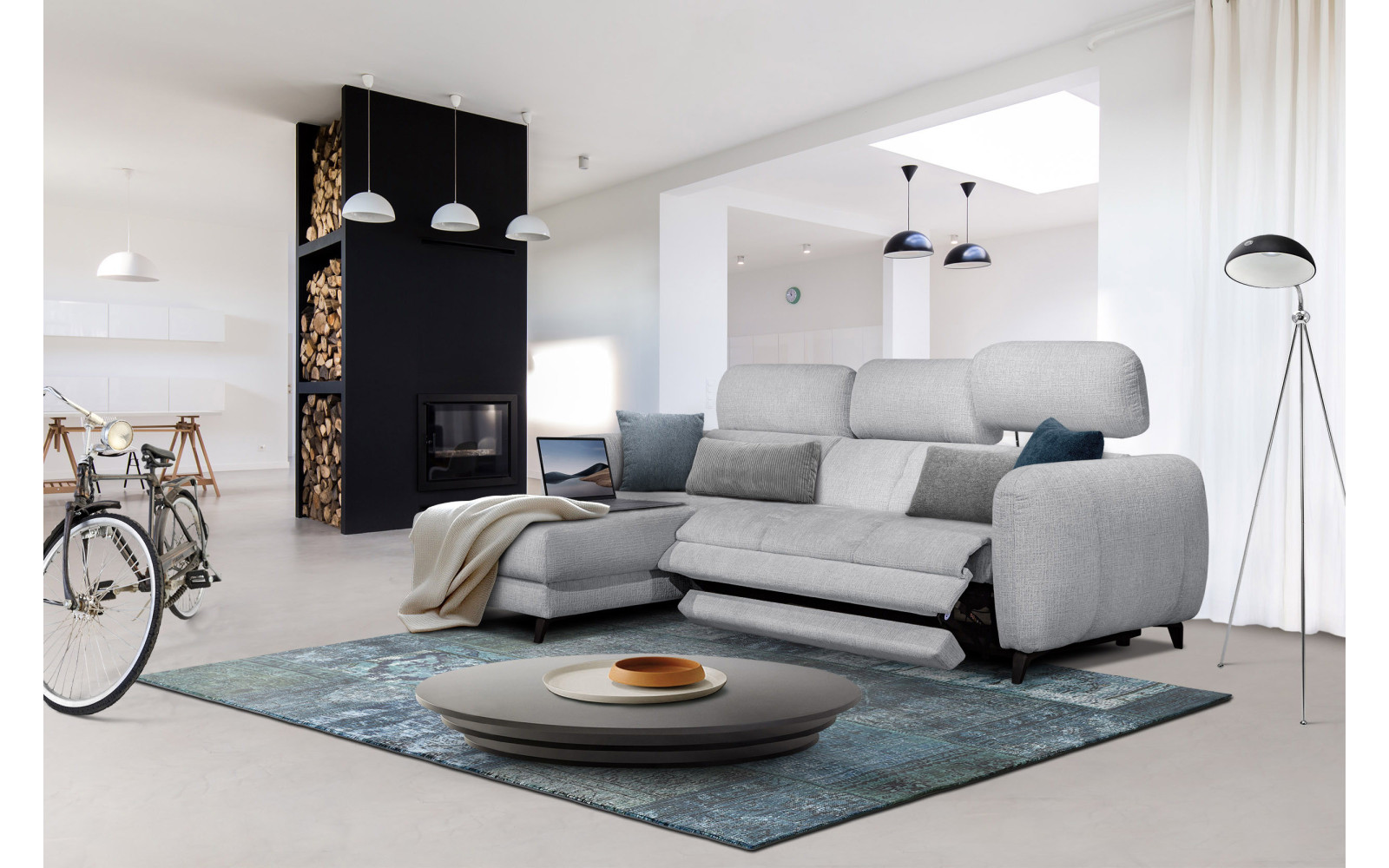 SVEN 3-Sitzer Ecksofa links, 1 relax XL, verstellbare Kopfstützen, hellgrau