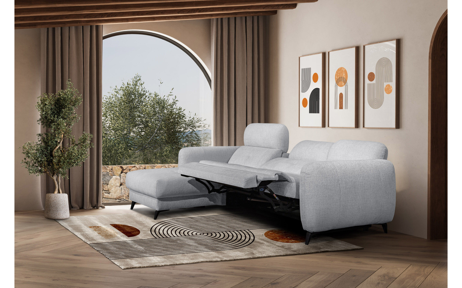 SVEN 3-Sitzer Ecksofa links, 1 relax XL, verstellbare Kopfstützen, hellgrau