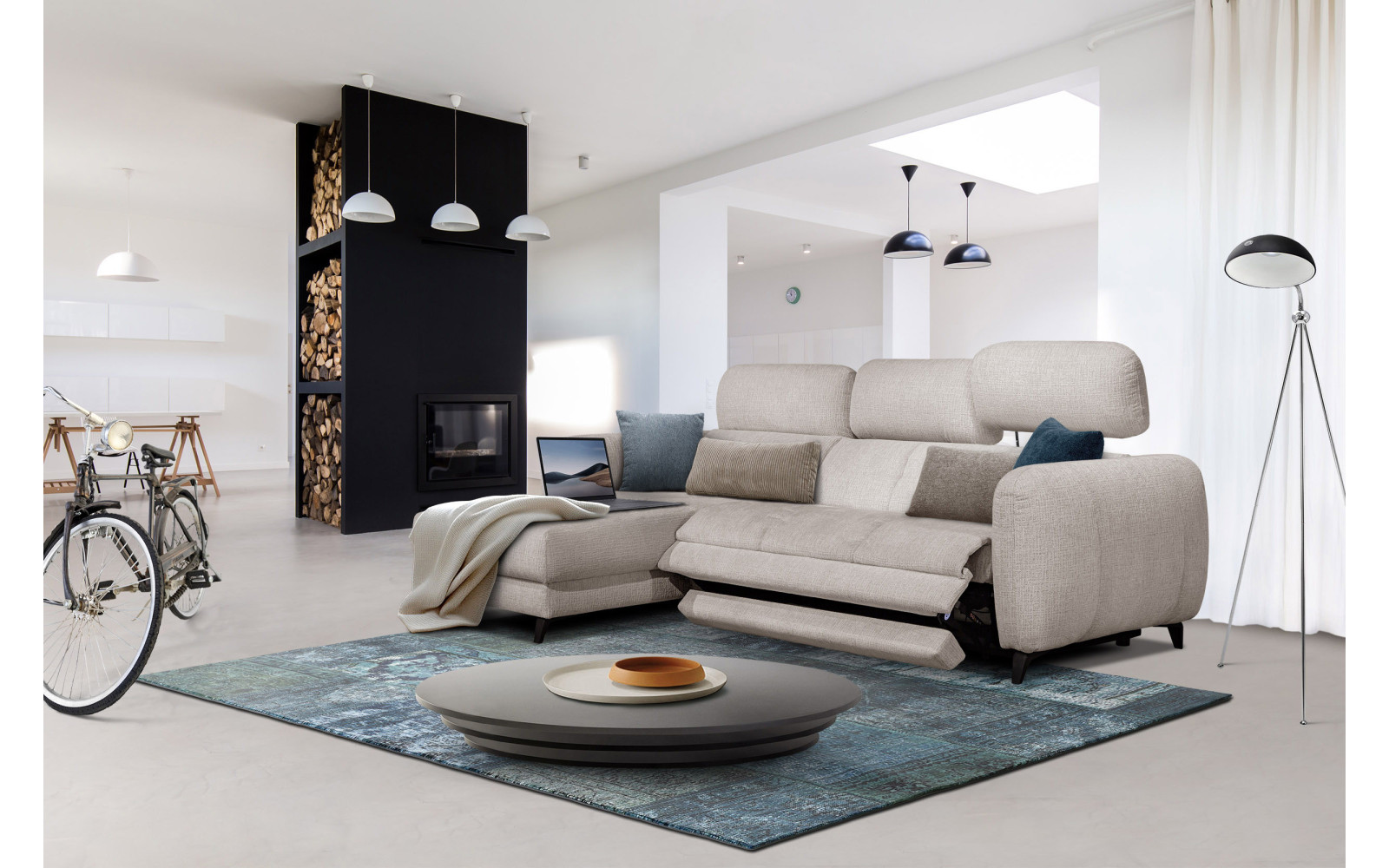 SVEN 3-Sitzer Ecksofa links, 1 relax XL, verstellbare Kopfstützen, creme