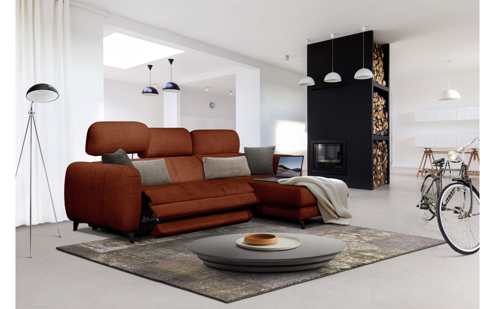 SVEN Ecksofa 3-Sitzer rechts, 1 relax XL, verstellbare Kopfstützen, rot