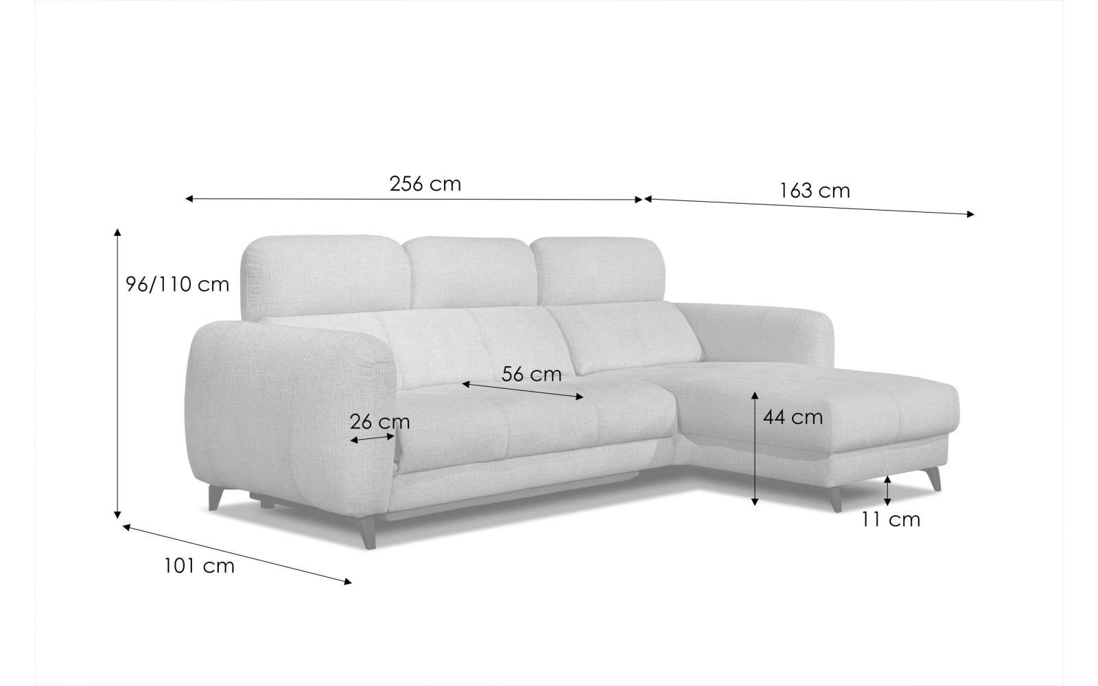 SVEN Ecksofa 3-Sitzer rechts, 1 relax XL, verstellbare Kopfstützen, hellgrau