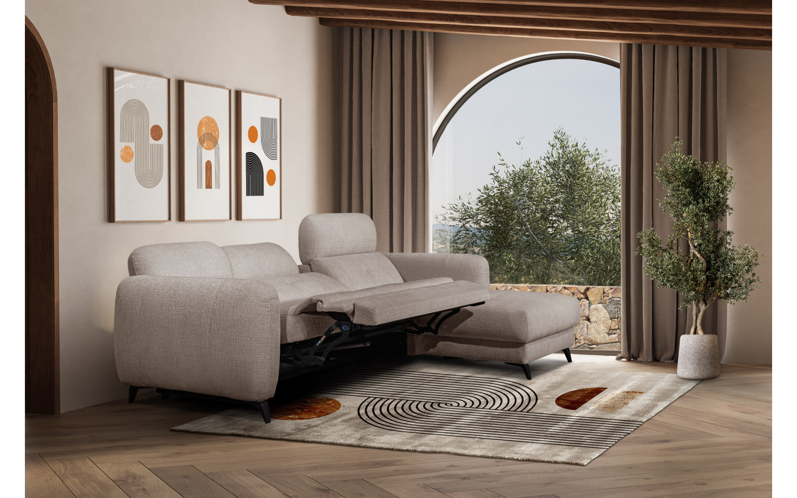 SVEN Ecksofa 3-Sitzer rechts, 1 relax XL, verstellbare Kopfstützen, beige