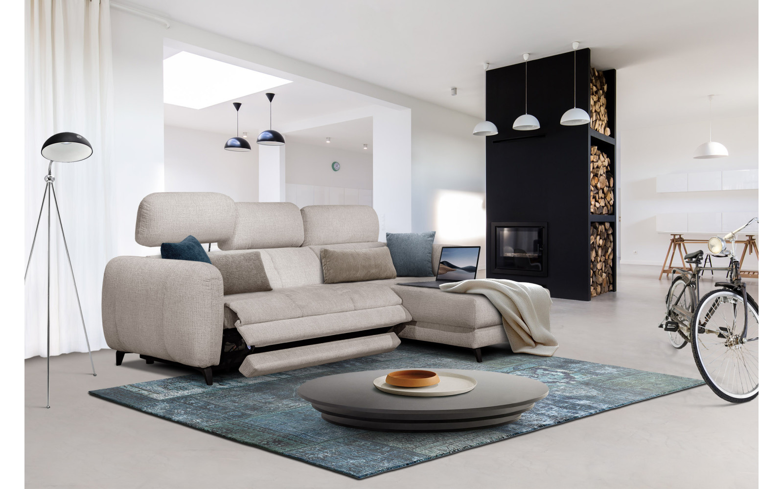 SVEN Ecksofa 3-Sitzer rechts, 1 relax XL, verstellbare Kopfstützen, creme