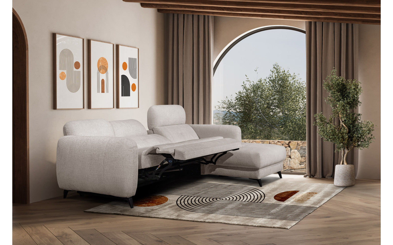 SVEN Ecksofa 3-Sitzer rechts, 1 relax XL, verstellbare Kopfstützen, creme