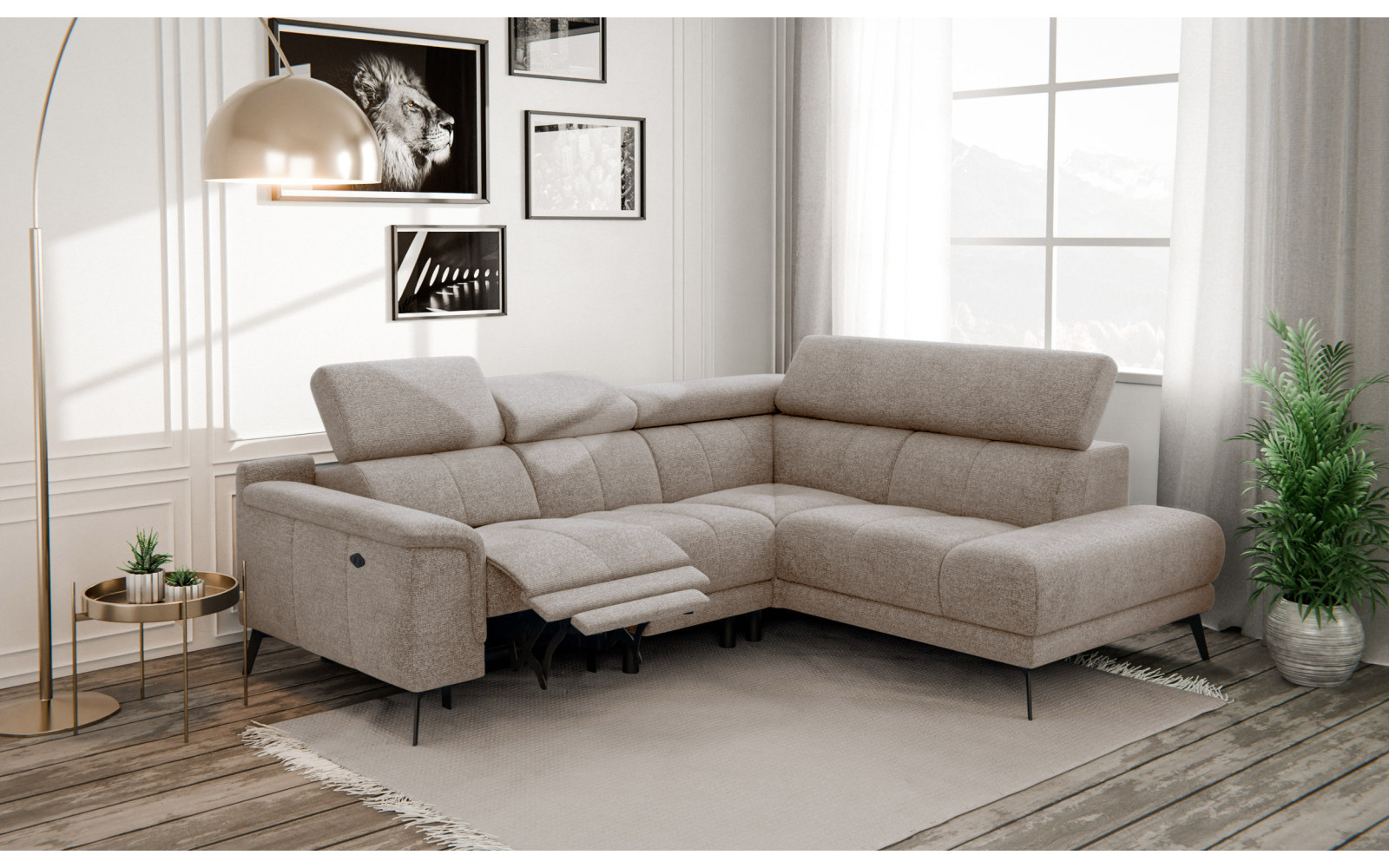 FIERO Ecksofa 4-Sitzer mit 1 Relaxfunktion und verstellbare Kopfstützen, taupe