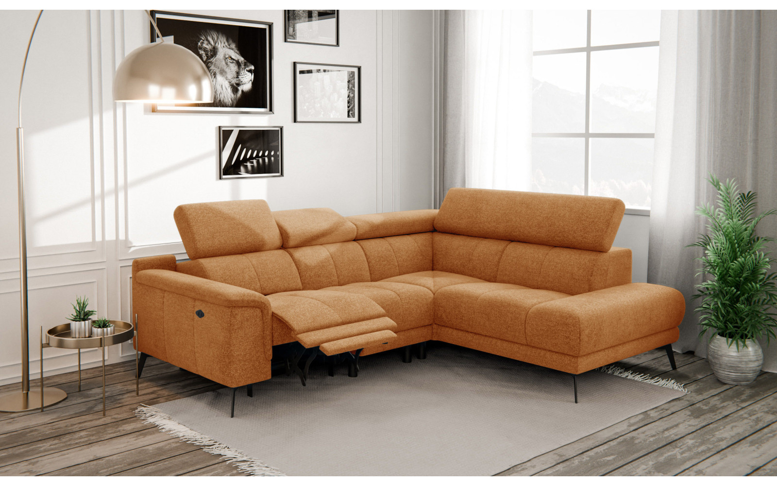 FIERO Ecksofa 4-Sitzer mit 1 Relaxfunktion und verstellbare Kopfstützen, orange