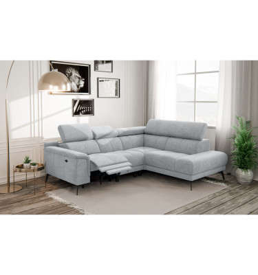 FIERO Ecksofa 4-Sitzer mit 1 Relaxfunktion und verstellbare Kopfstützen, silbergrau