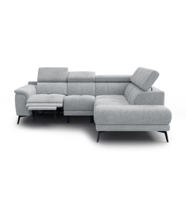 FIERO Ecksofa 4-Sitzer mit 1 Relaxfunktion und verstellbare Kopfstützen, silbergrau