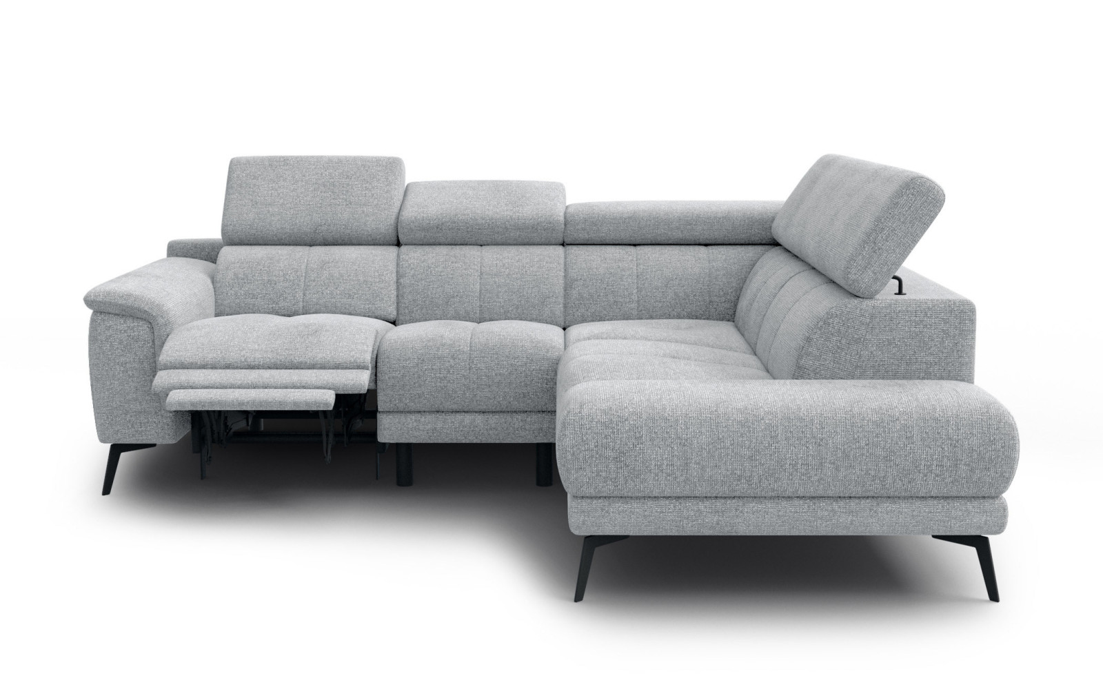 FIERO Ecksofa 4-Sitzer mit 1 Relaxfunktion und verstellbare Kopfstützen, silbergrau