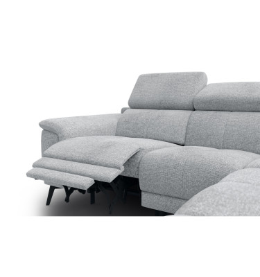 FIERO Ecksofa 4-Sitzer mit 1 Relaxfunktion und verstellbare Kopfstützen, silbergrau