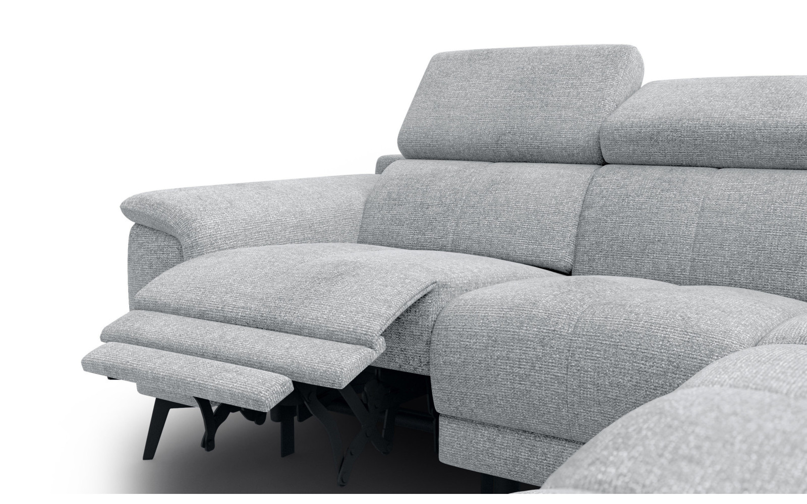 FIERO Ecksofa 4-Sitzer mit 1 Relaxfunktion und verstellbare Kopfstützen, silbergrau