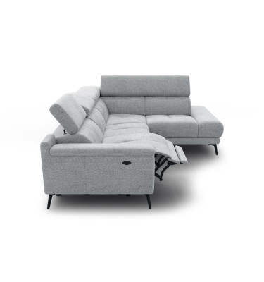 FIERO Ecksofa 4-Sitzer mit 1 Relaxfunktion und verstellbare Kopfstützen, silbergrau