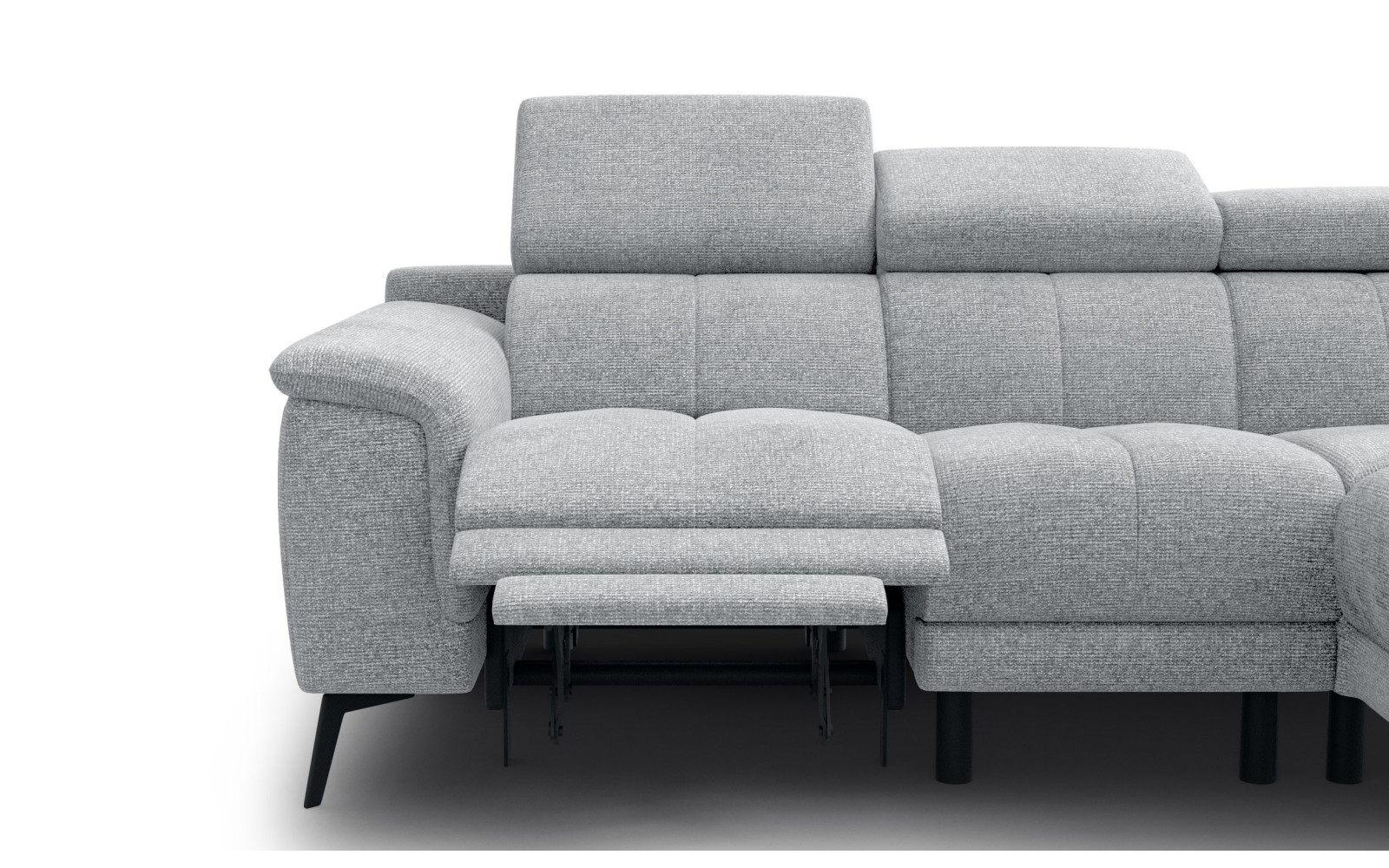 FIERO Ecksofa 4-Sitzer mit 1 Relaxfunktion und verstellbare Kopfstützen, silbergrau