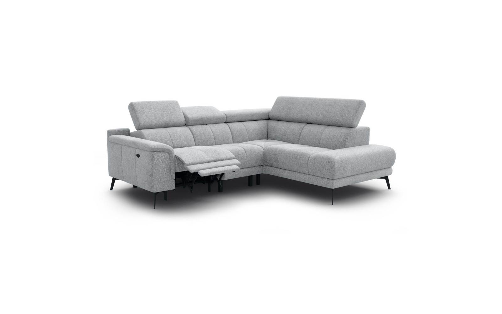 FIERO Ecksofa 4-Sitzer mit 1 Relaxfunktion und verstellbare Kopfstützen, silbergrau