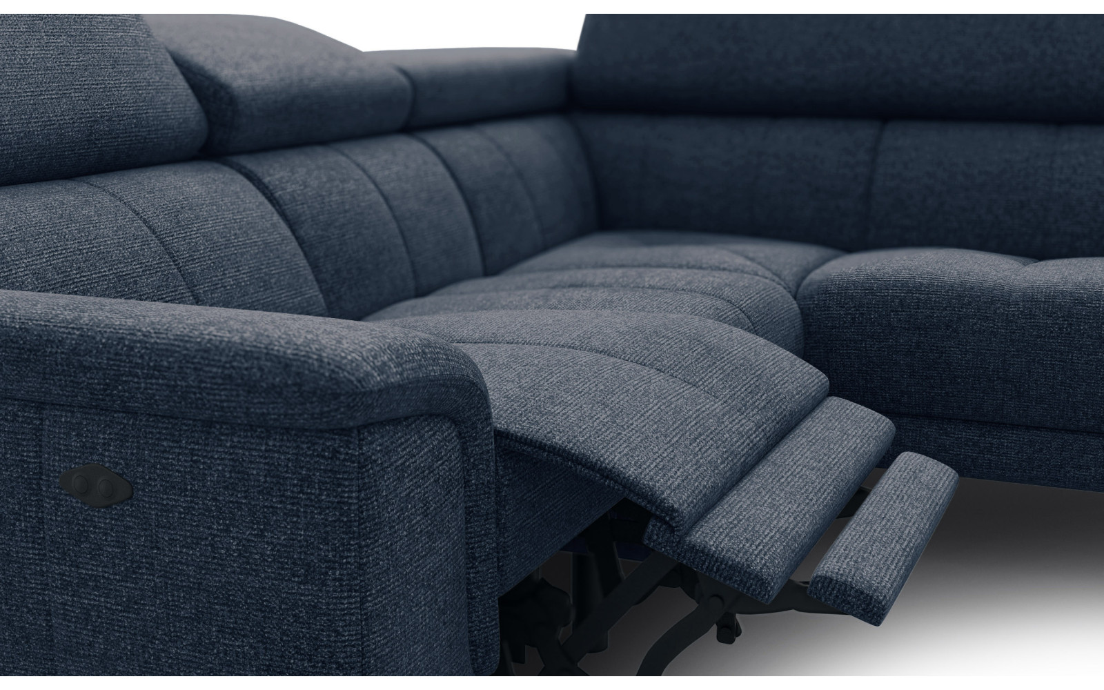 FIERO Ecksofa 4-Sitzer mit 1 Relaxfunktion und verstellbare Kopfstützen, marineblau