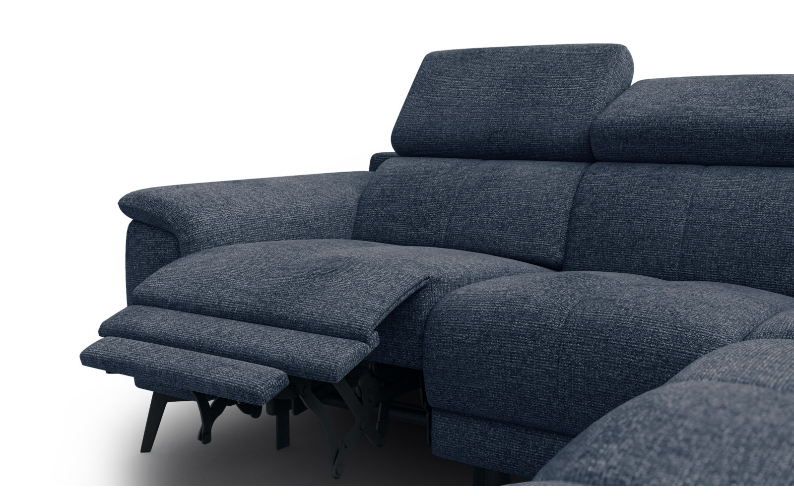 FIERO Ecksofa 4-Sitzer mit 1 Relaxfunktion und verstellbare Kopfstützen, marineblau