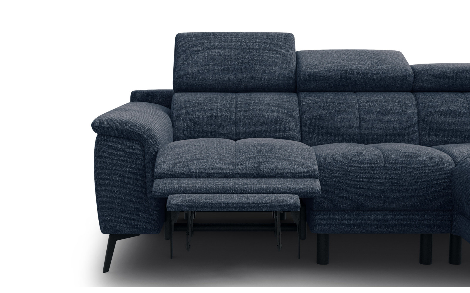 FIERO Ecksofa 4-Sitzer mit 1 Relaxfunktion und verstellbare Kopfstützen, marineblau